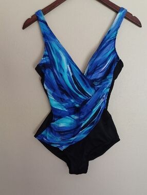 Miraclesuit Oceanus One Piece Swimsuit SZ 12 Blue Black